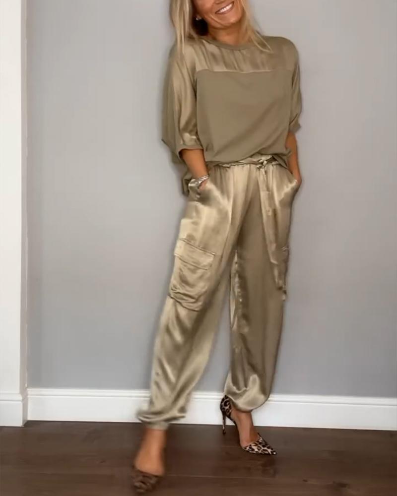 Women's tailored satin co-ord set in gold