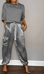 Women's tailored satin co-ord set in gold