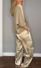 Women's tailored satin co-ord set in gold