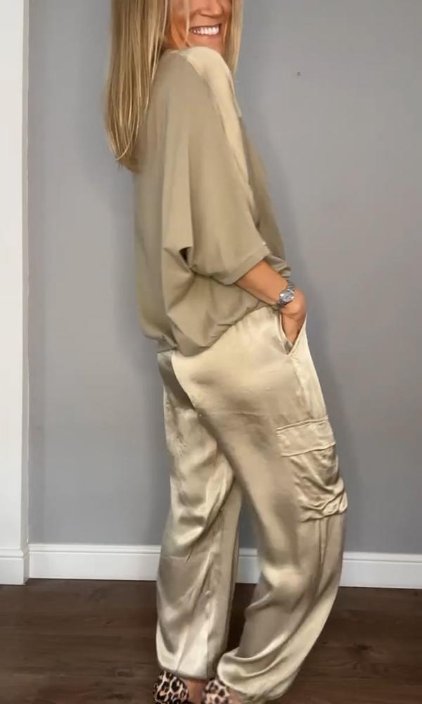Women's tailored satin co-ord set in gold