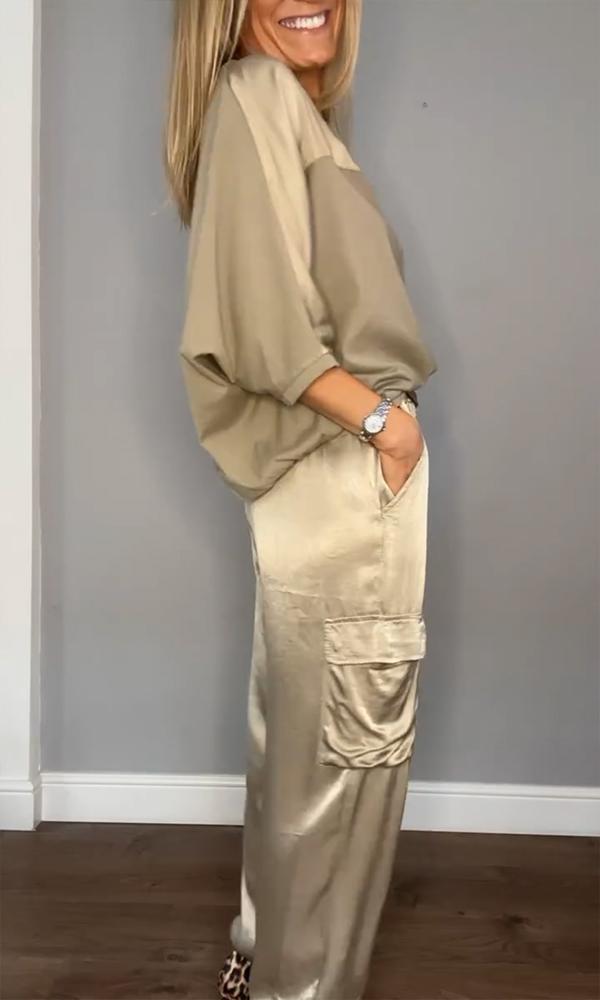 Women's tailored satin co-ord set in gold