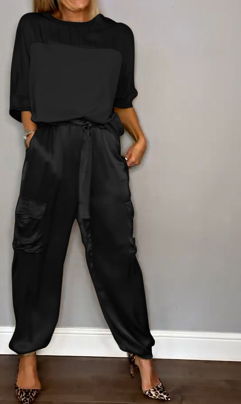 Women's tailored satin co-ord set in gold