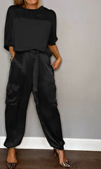Women's tailored satin co-ord set in gold