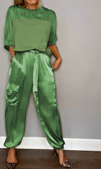 Women's tailored satin co-ord set in gold