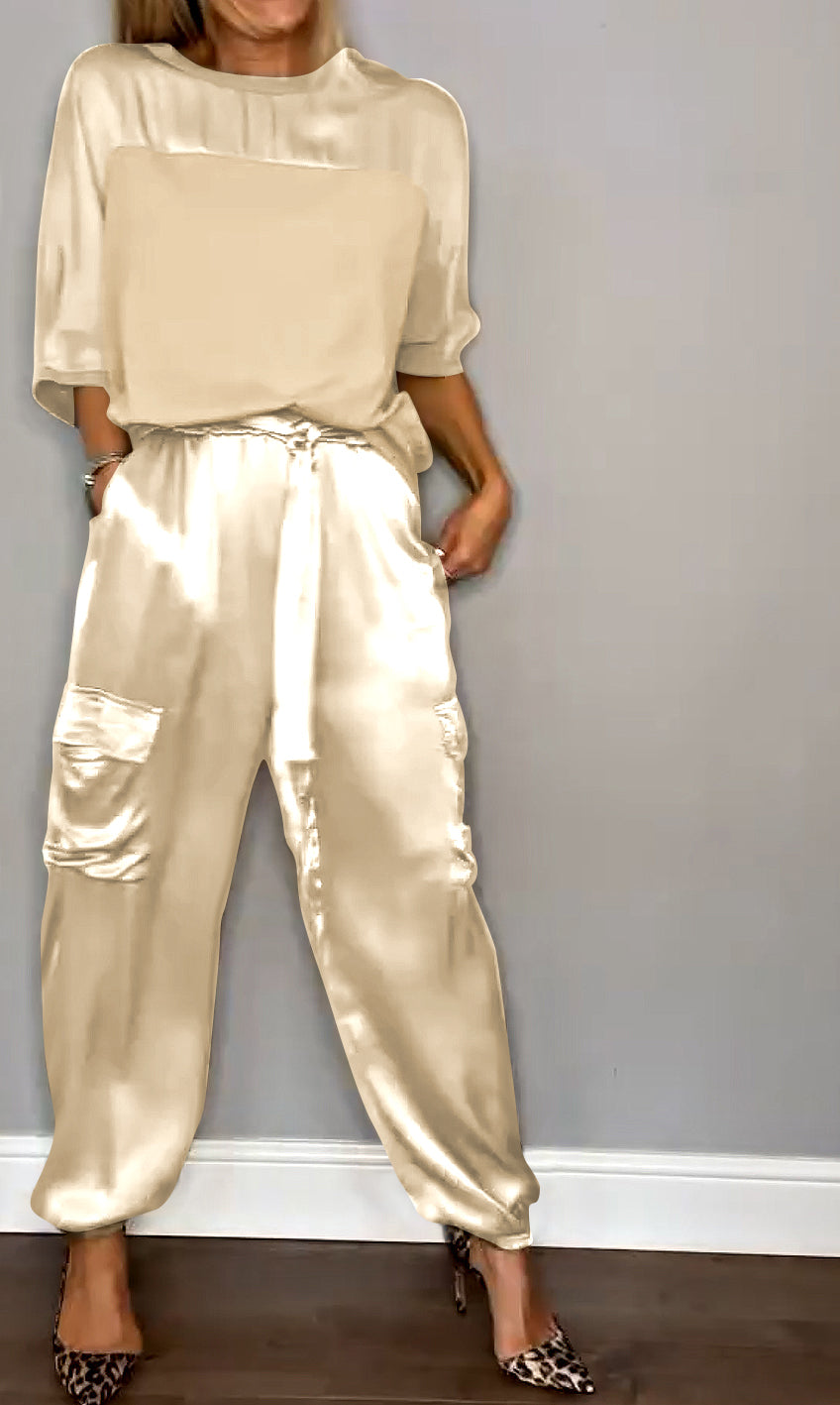 Women's tailored satin co-ord set in gold