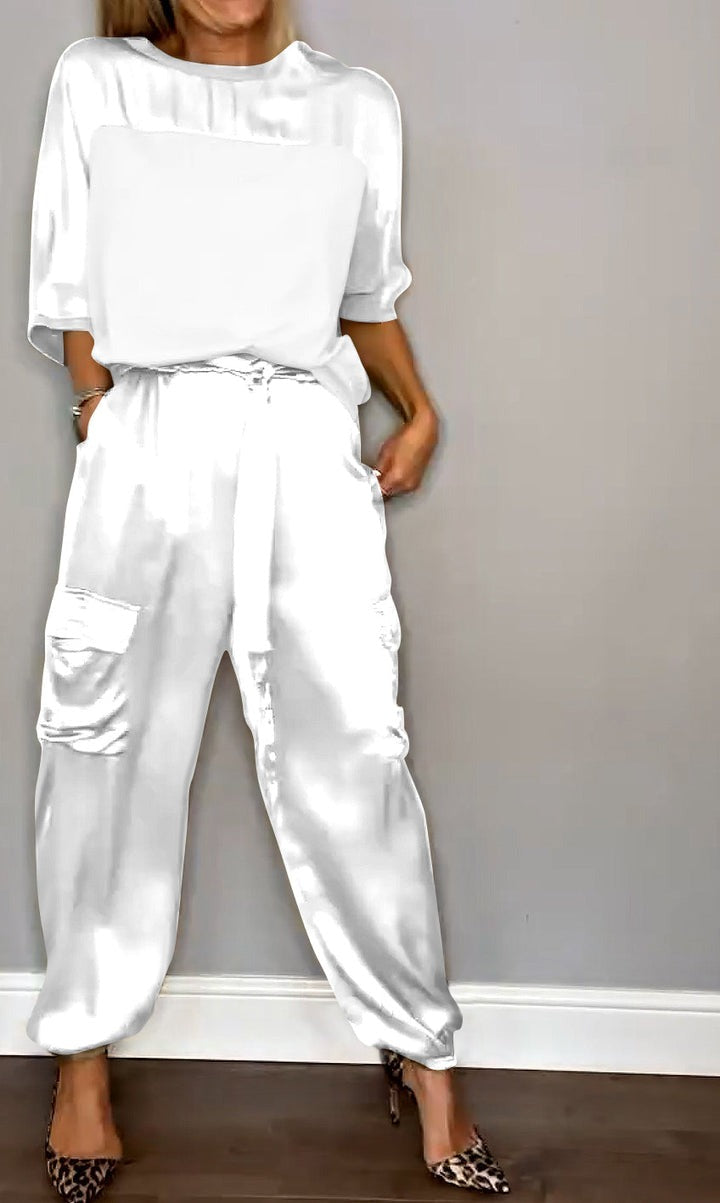Women's tailored satin co-ord set in black