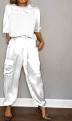 Women's tailored satin co-ord set in black