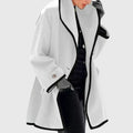 Women's White Elegant Trendy Fleece Contrast Trim Autumn Jacket