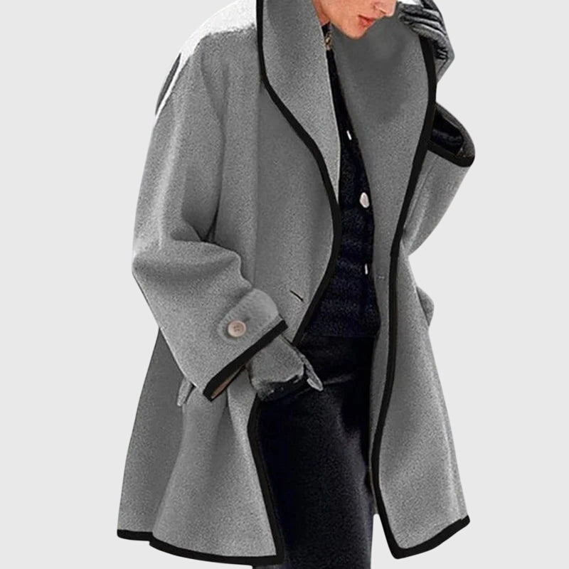 Women's Grey Elegant Trendy Fleece Contrast Trim Autumn Jacket