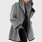 Women's Grey Elegant Trendy Fleece Contrast Trim Autumn Jacket