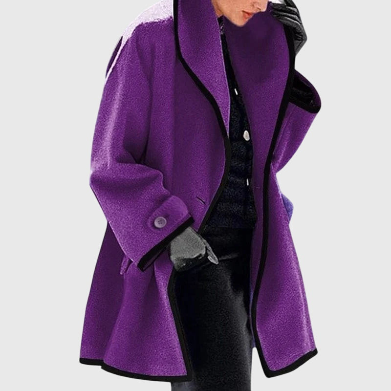 Women's Black Elegant Trendy Fleece Contrast Trim Autumn Jacket