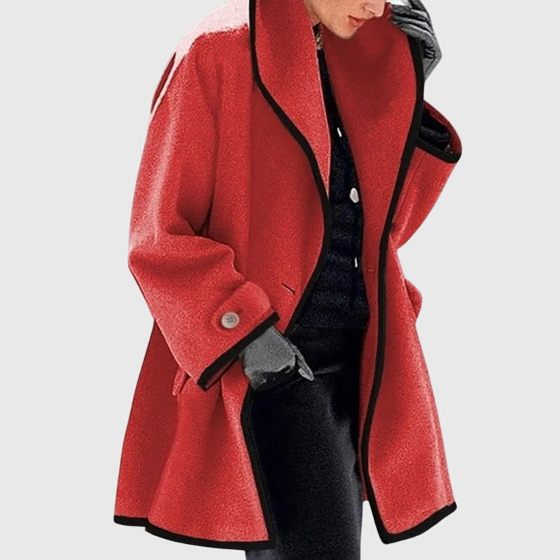 Women's Blue Elegant Trendy Fleece Contrast Trim Autumn Jacket