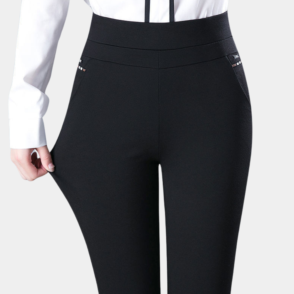 Women's high-waist stretch trousers in black