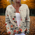 Women's Vintage Floral Print Round Neck Knit Cardigan With Buttons