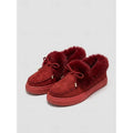 Fur-lined moccasin slippers, side view