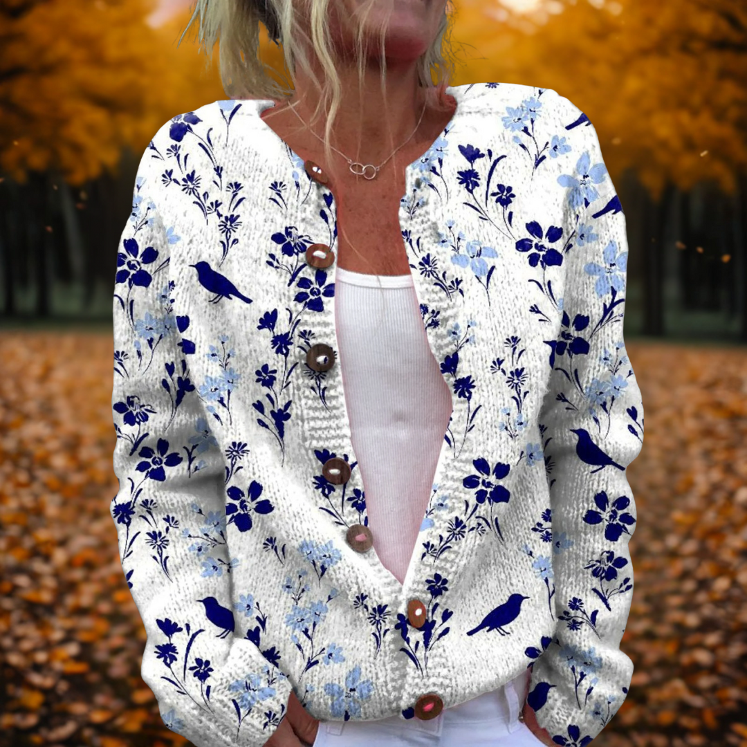 Women's multicolour blossom print knit cardigan for autumn