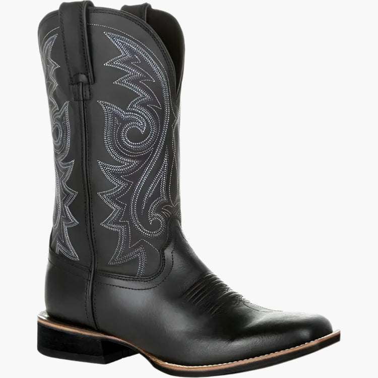 Brown men's Western cowboy boots with a stitched shaft and pointed toe