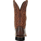 Brown men's Western cowboy boots with a stitched shaft and pointed toe