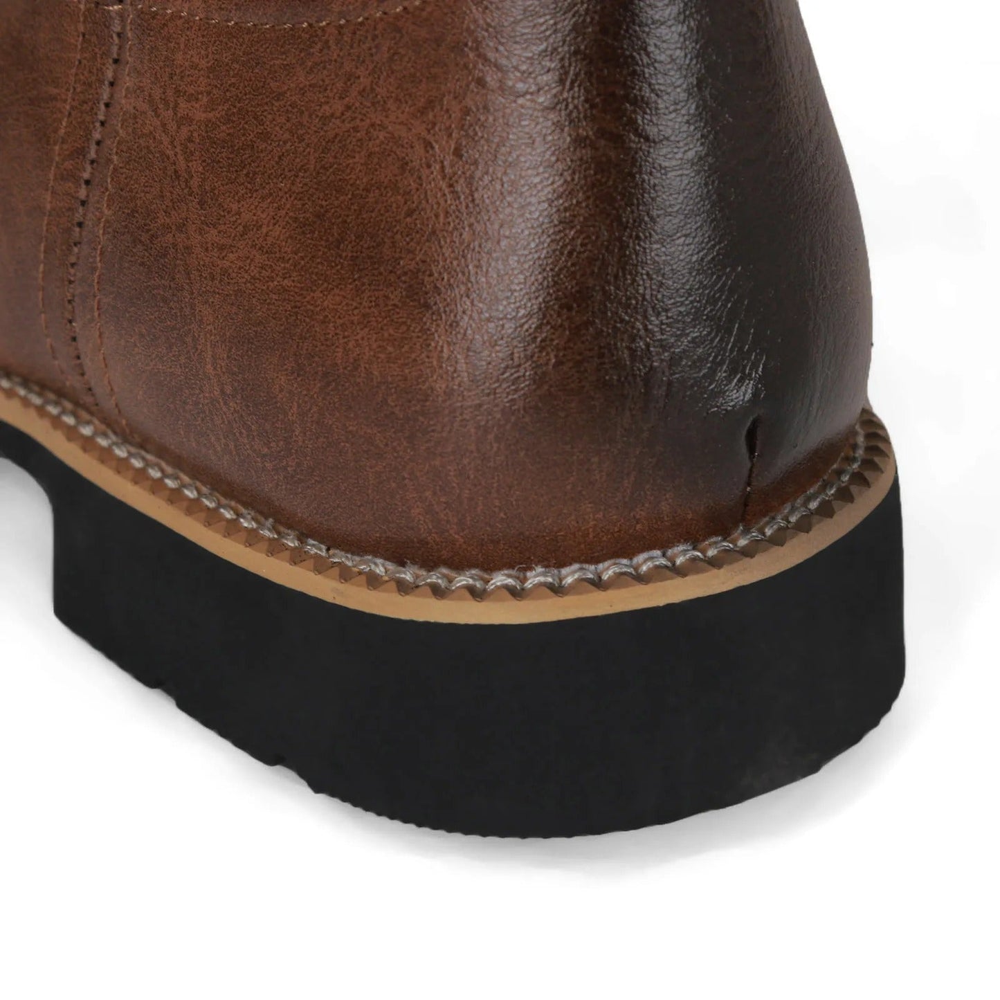 Brown men's Western cowboy boots with a stitched shaft and pointed toe