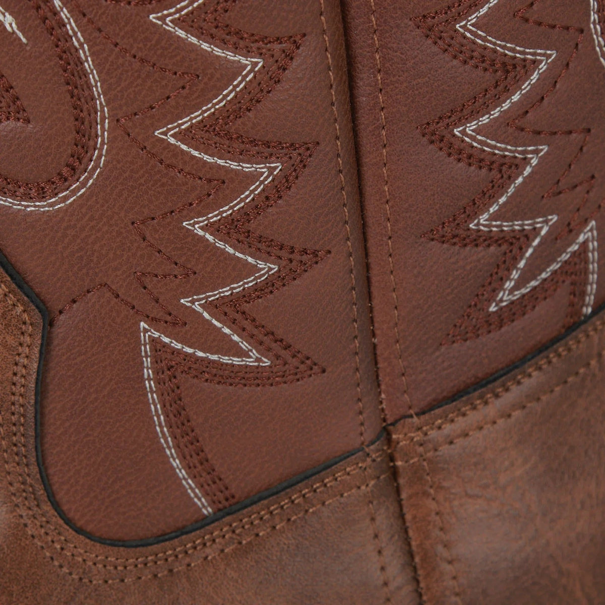 Brown men's Western cowboy boots with a stitched shaft and pointed toe