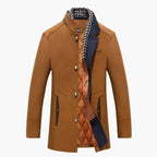 Men's royal blue wool blend overcoat with a detachable collar