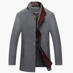 Men's grey wool blend overcoat with a detachable collar