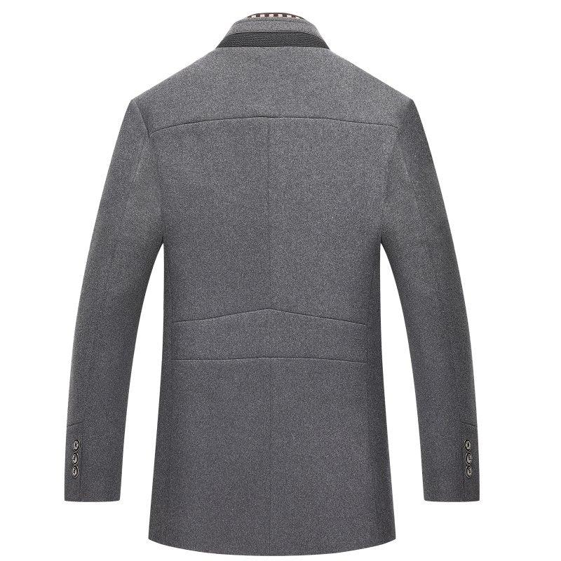 Men's grey wool blend overcoat with a detachable collar