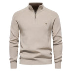 Men's beige wool blend half zip jumper