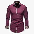 Men's white slim fit business shirt with long sleeves and patterned cuffs