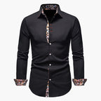 Men's white slim fit business shirt with long sleeves and patterned cuffs