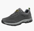 Grey men's waterproof hiking shoes with a grip outsole for autumn trails