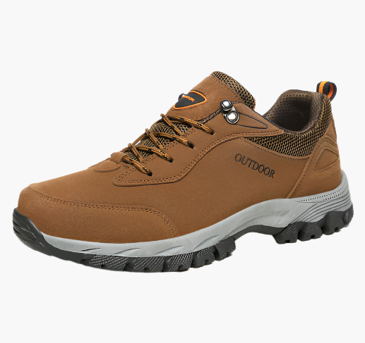 Grey men's waterproof hiking shoes with a grip outsole for autumn trails