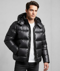Men's black insulated funnel neck puffer jacket