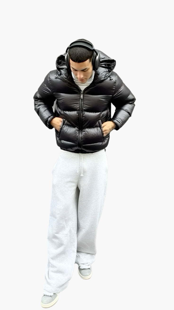 Men's black insulated funnel neck puffer jacket