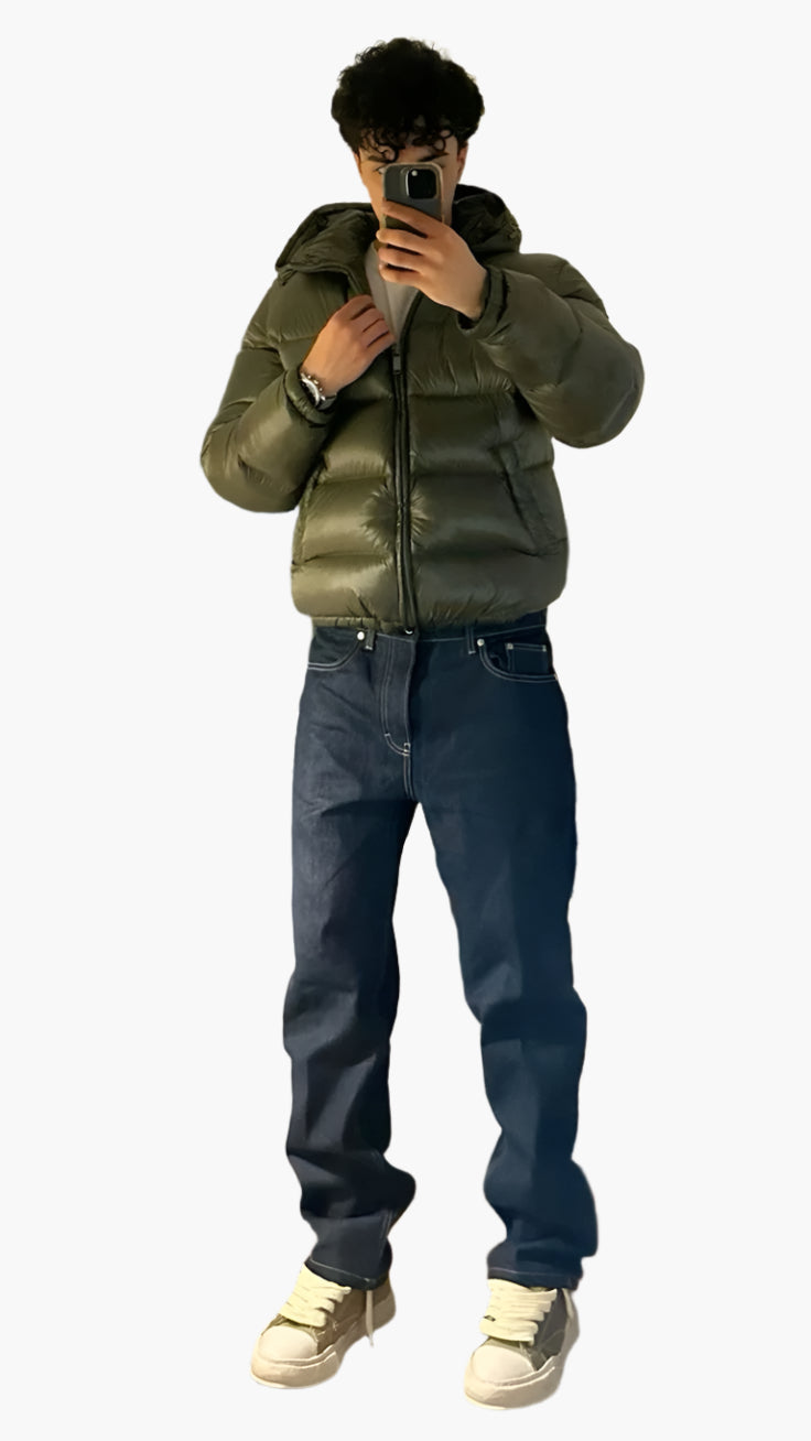 Men's black insulated funnel neck puffer jacket