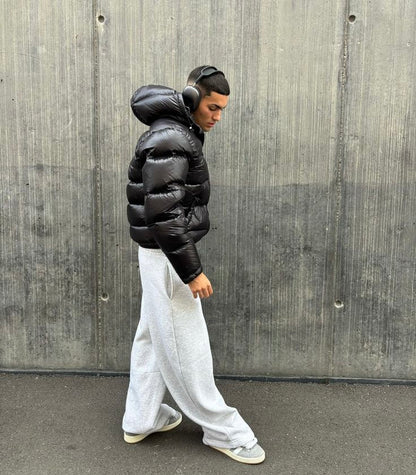 Men's black insulated funnel neck puffer jacket