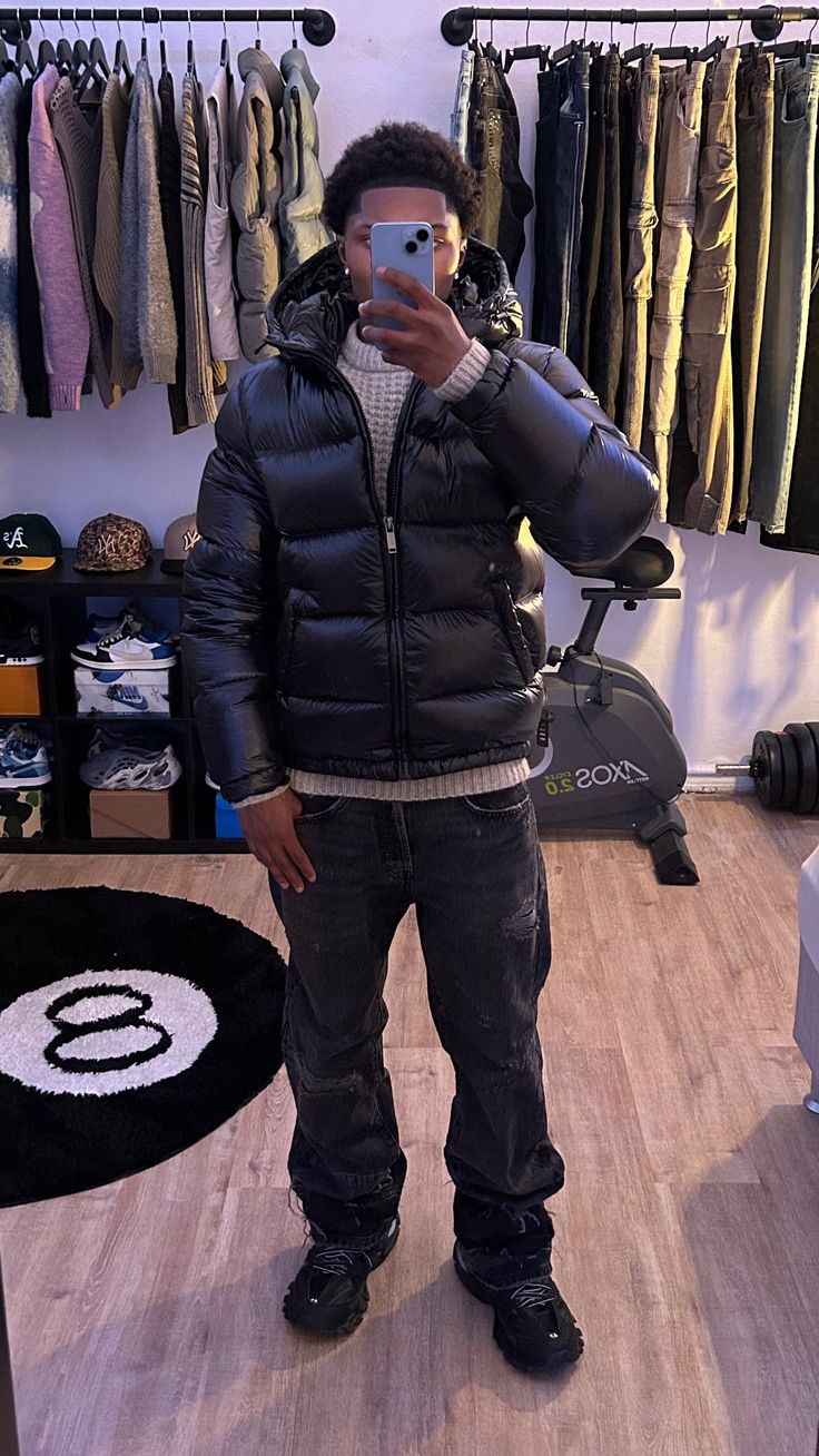 Men's green insulated funnel neck puffer jacket