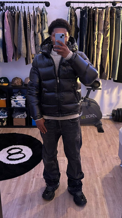 Men's green insulated funnel neck puffer jacket