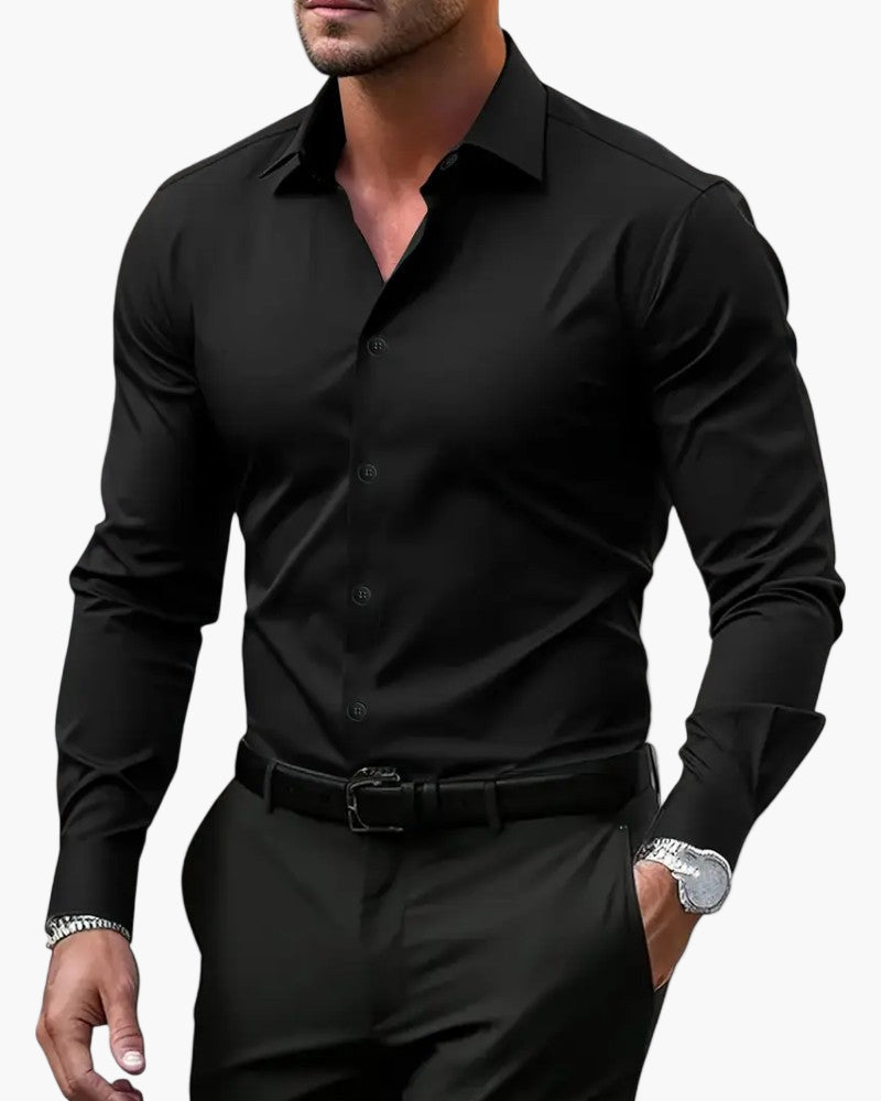 Men's slim fit long sleeve business shirt in black