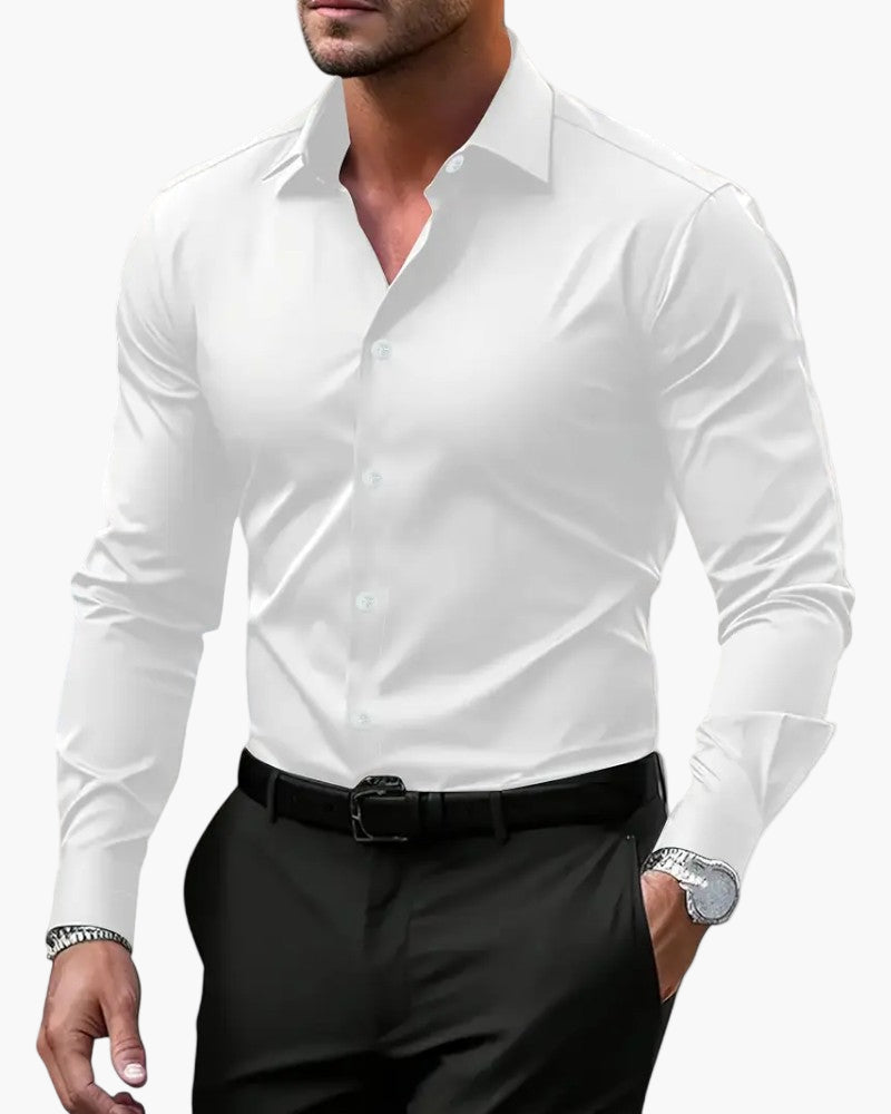 Men's slim fit long sleeve business shirt in black