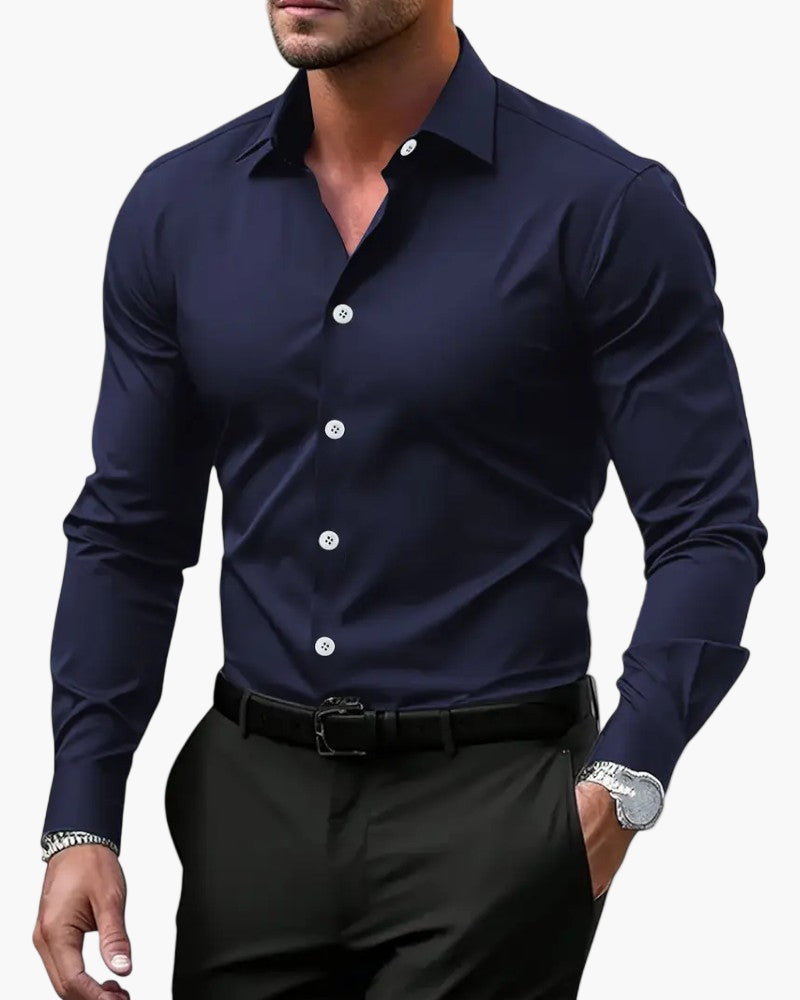 Men's slim fit long sleeve business shirt in black