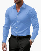 Men's slim fit long sleeve business shirt in black