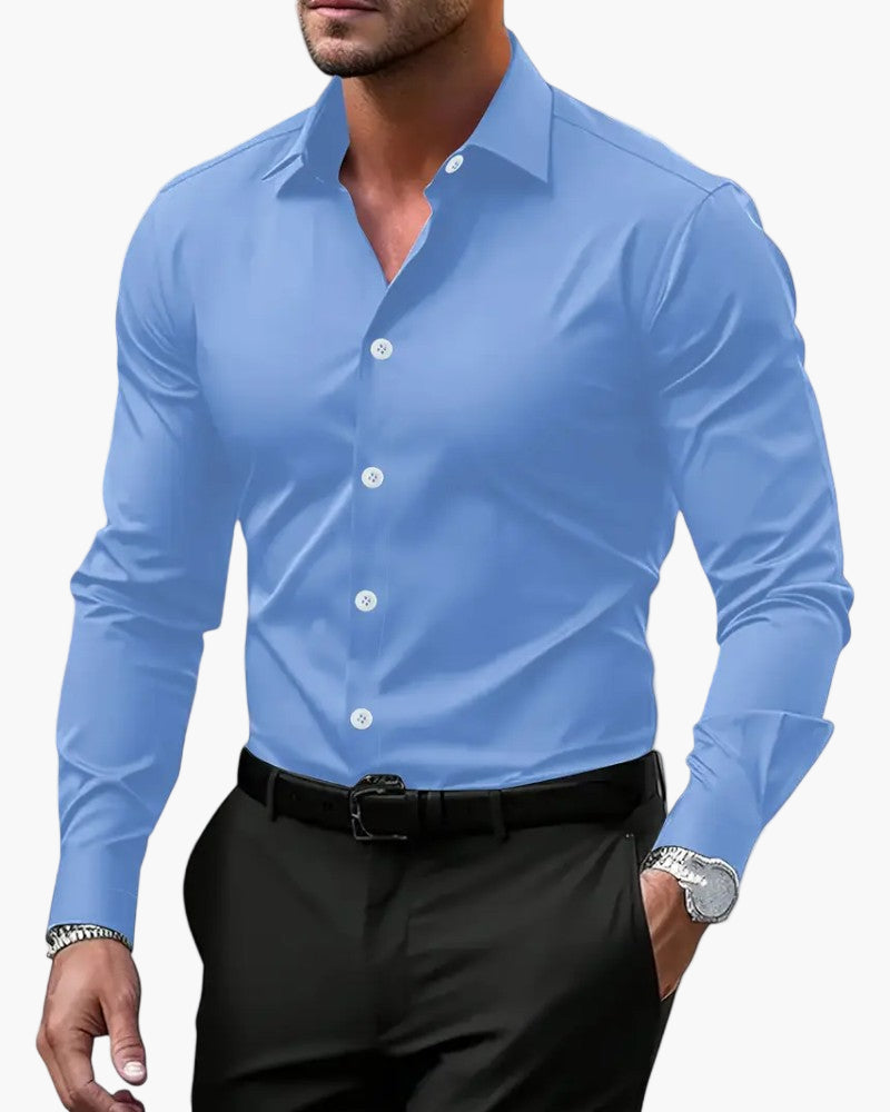 Men's slim fit long sleeve business shirt in black
