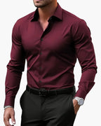 Men's slim fit long sleeve business shirt in black
