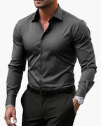 Men's slim fit long sleeve business shirt in black