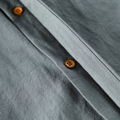 Men's mandarin collar long sleeve shirt with contrast placket in light grey