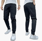 Men's slim tapered stretch cargo trousers with practical pockets in black