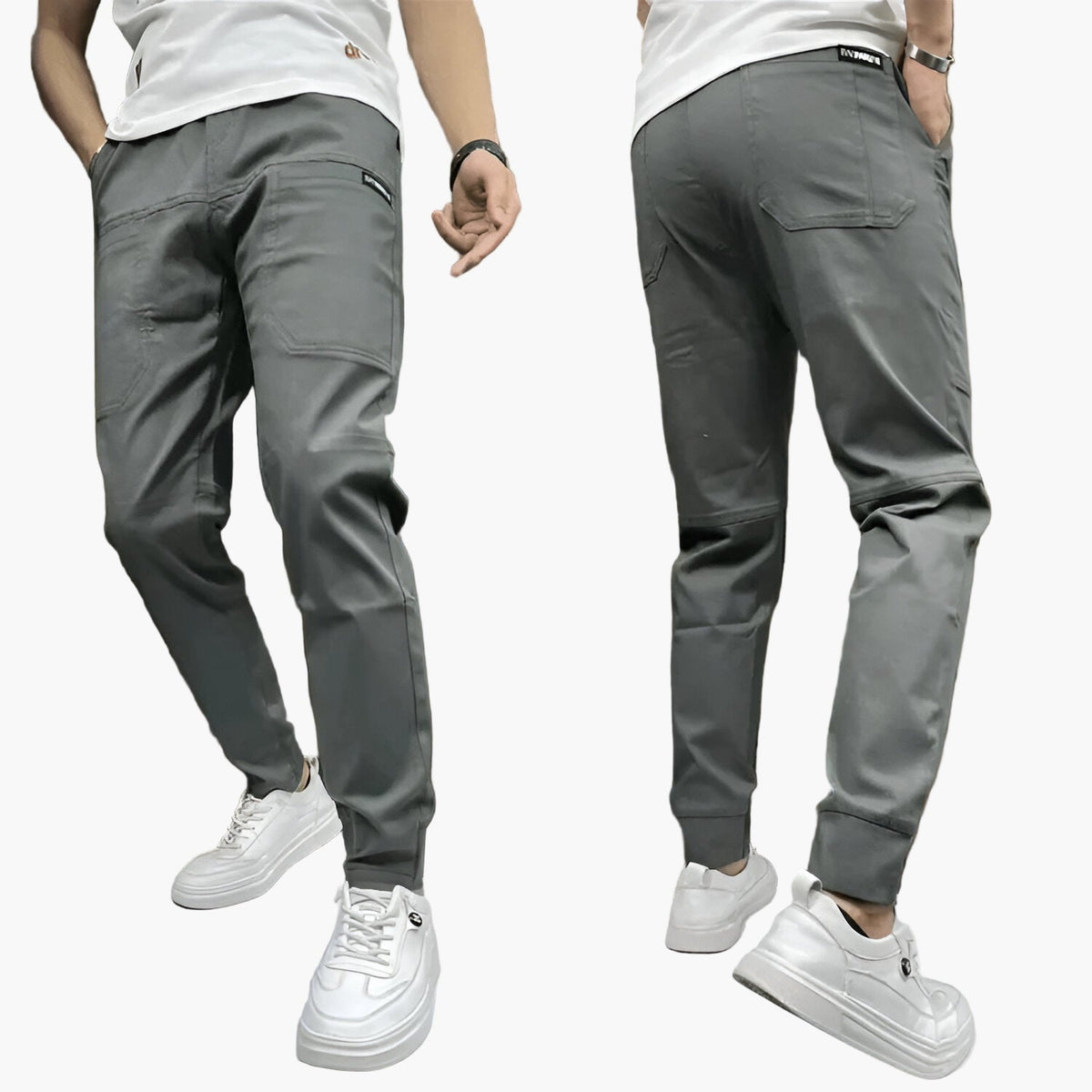 Men's slim tapered stretch cargo trousers with practical pockets in black