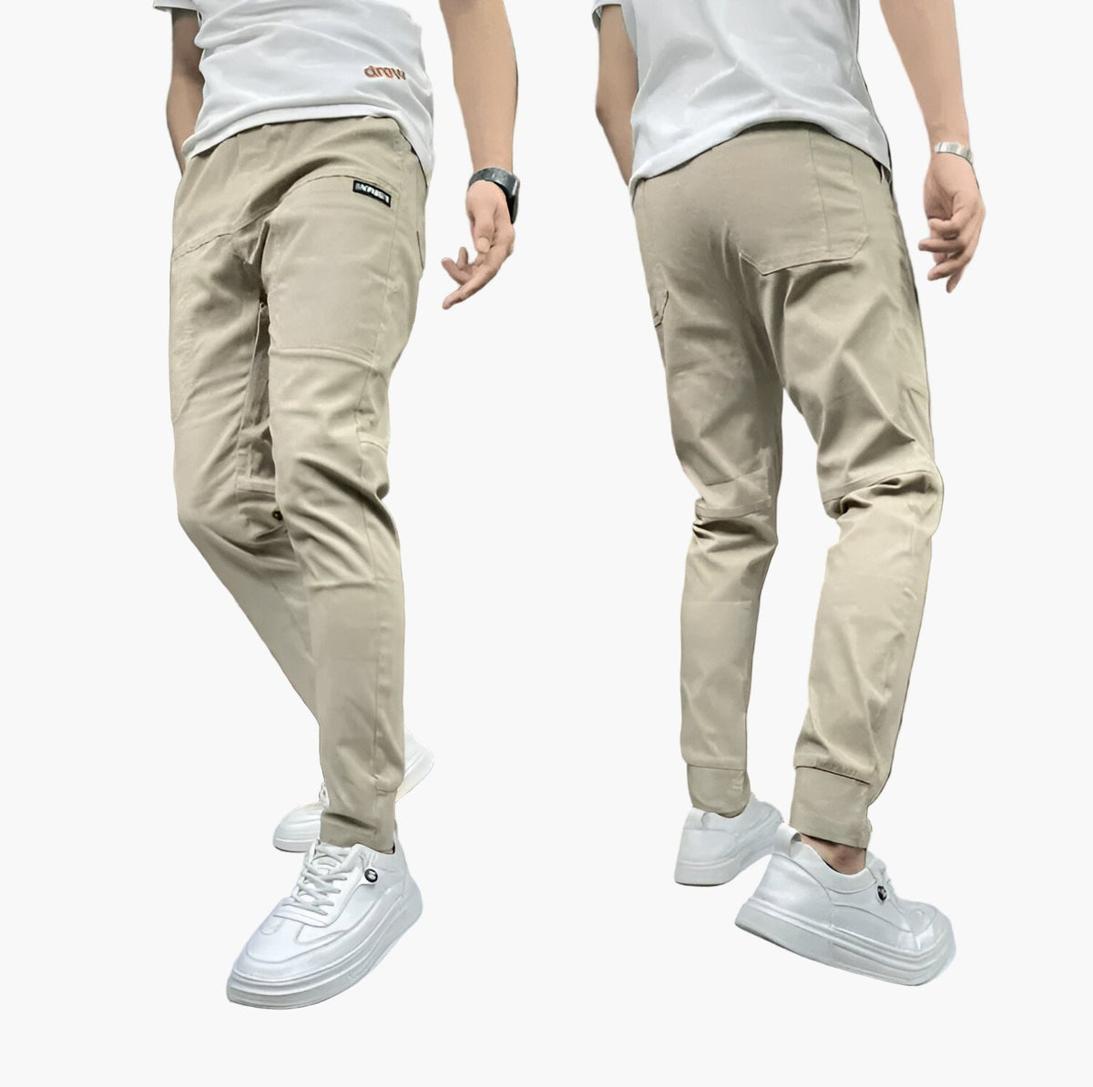 Men's slim tapered stretch cargo trousers with practical pockets in black
