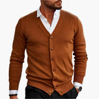 Men's dark red button-through V-neck knitted cardigan for autumn